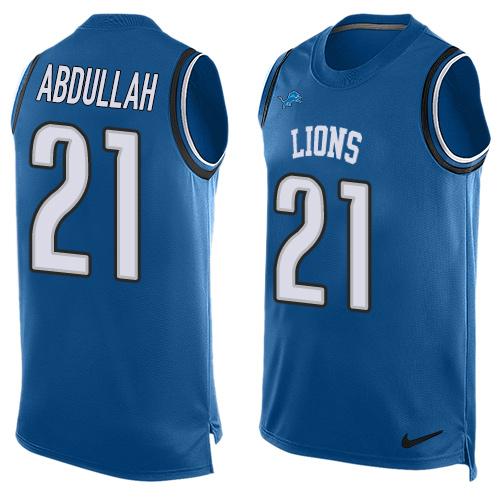 Nike Lions #21 Ameer Abdullah Blue Team Color Men's Stitched NFL Limited Tank Top Jersey - Click Image to Close